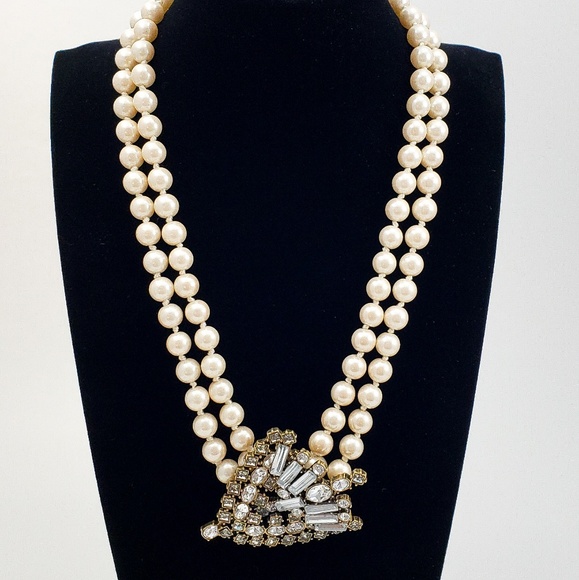 J. Crew Jewelry - J. Crew Statement Necklace Pearls + Rhinestones